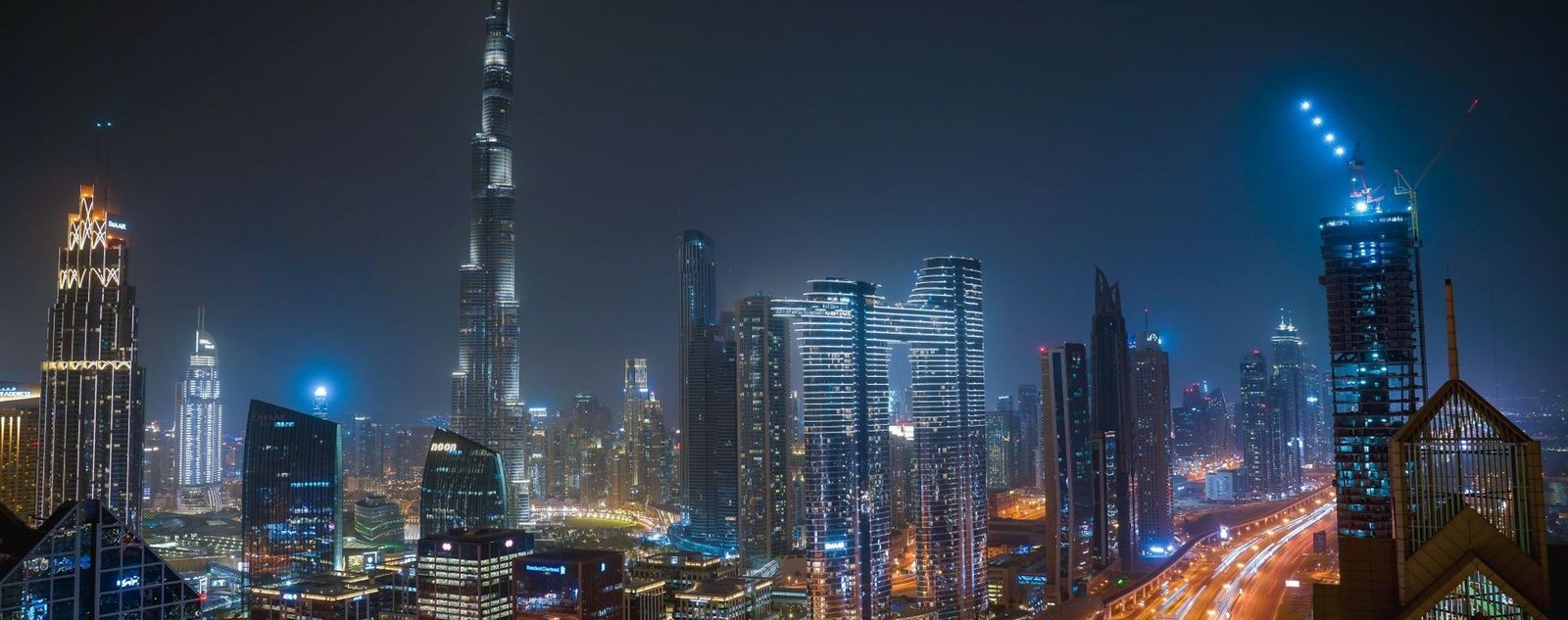 Downtown Dubai and the Burj Khalifa at night