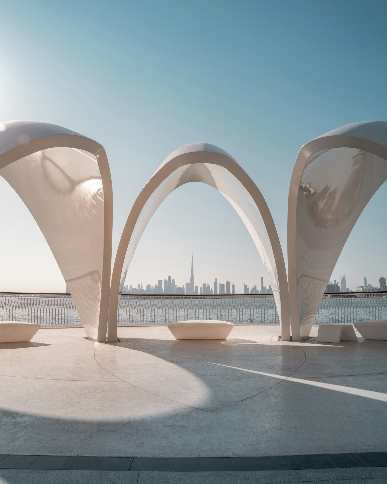 A white building against a clear sky in Dubai